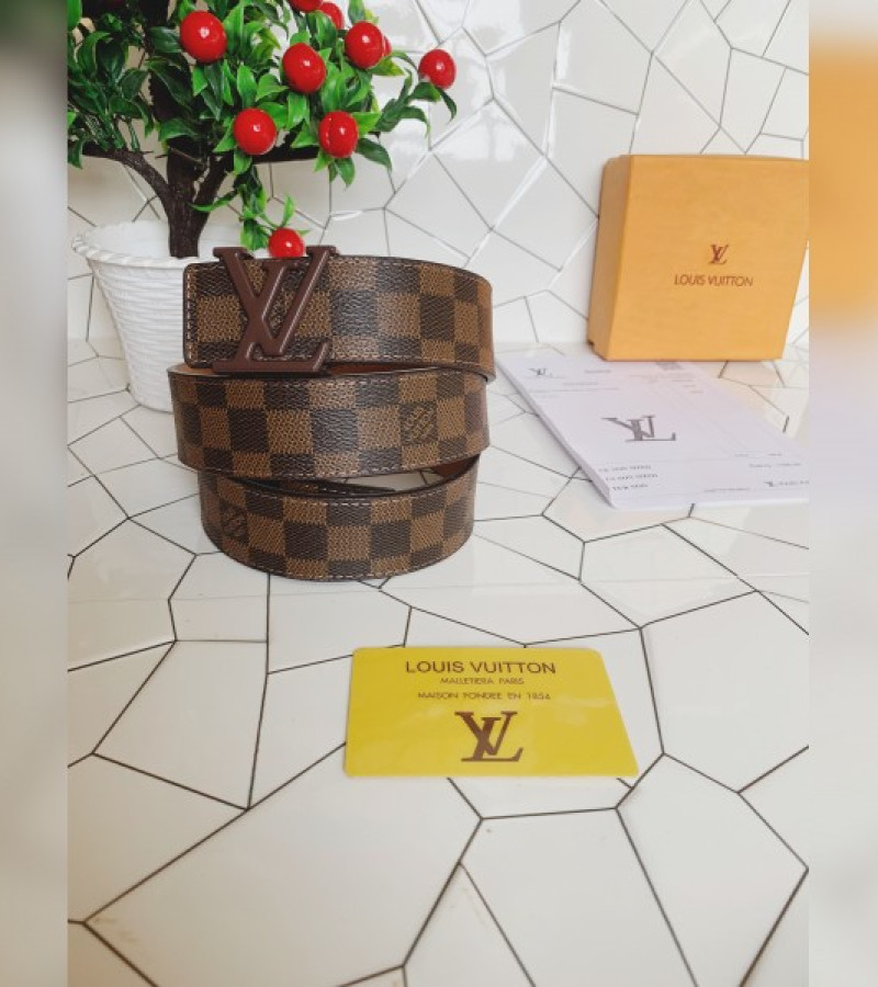 LV FULL BROWN CHEX PRINTED PREMIUM QUALITY BELT WITH BOX